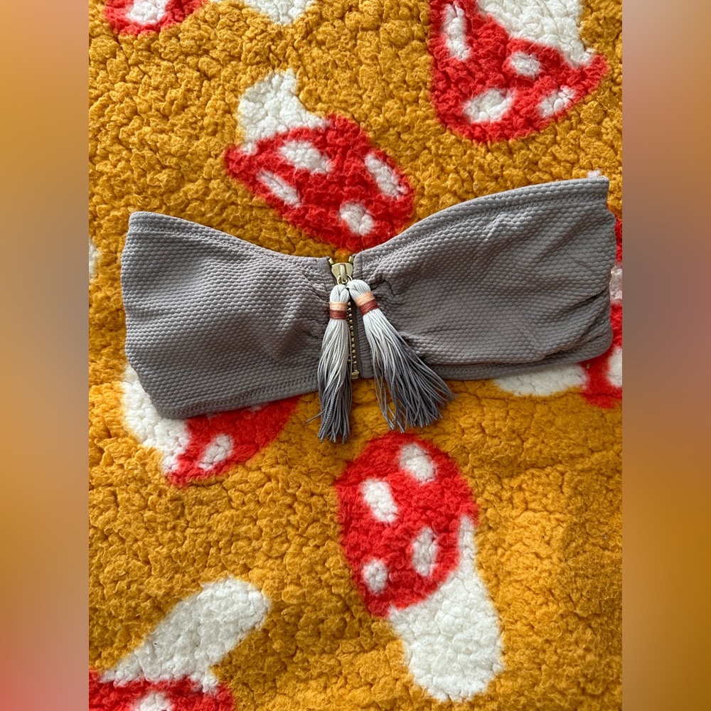 Tassel Zip Front Grey Strapless H&M Bikini Top • size small